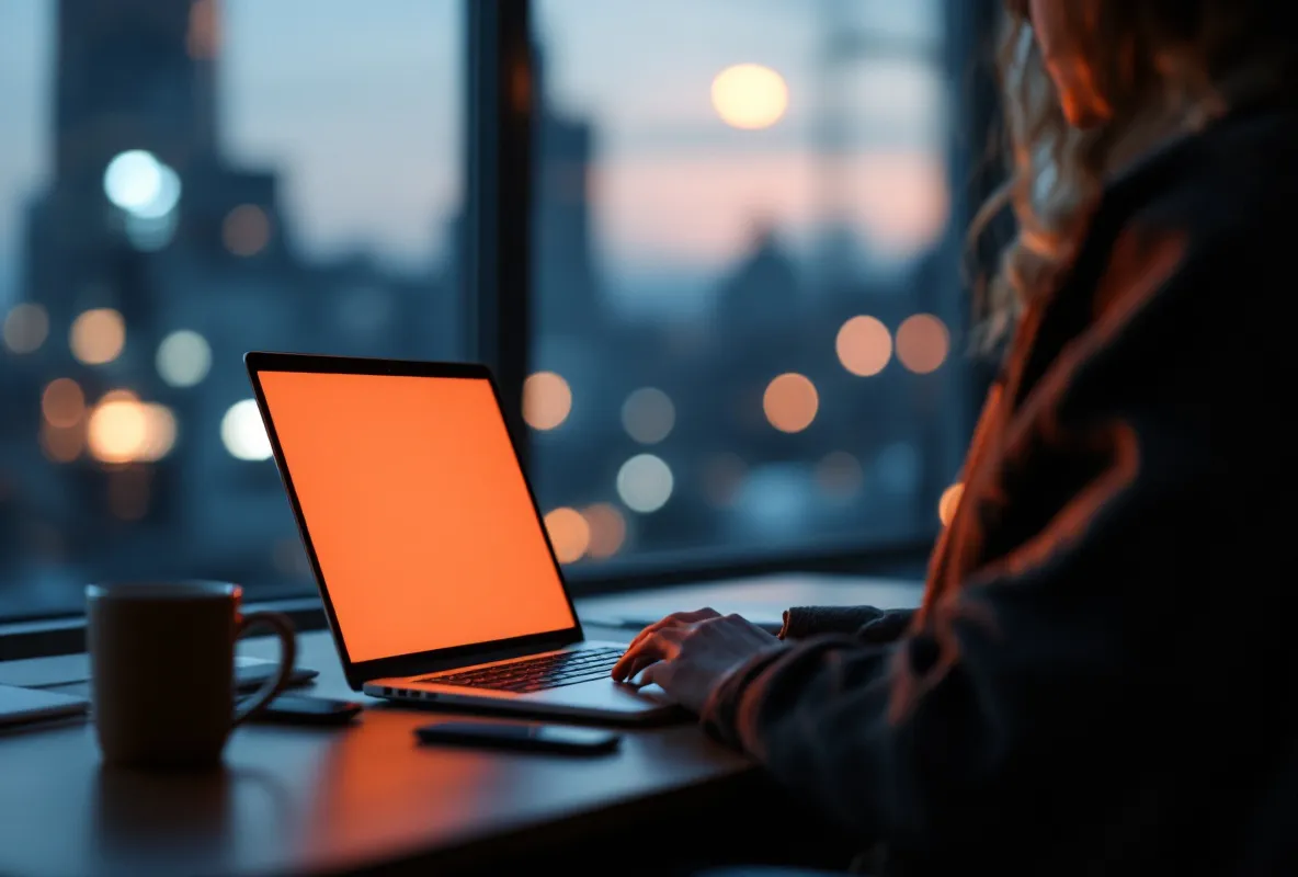 A single lit laptop in a dark office on a Friday evening